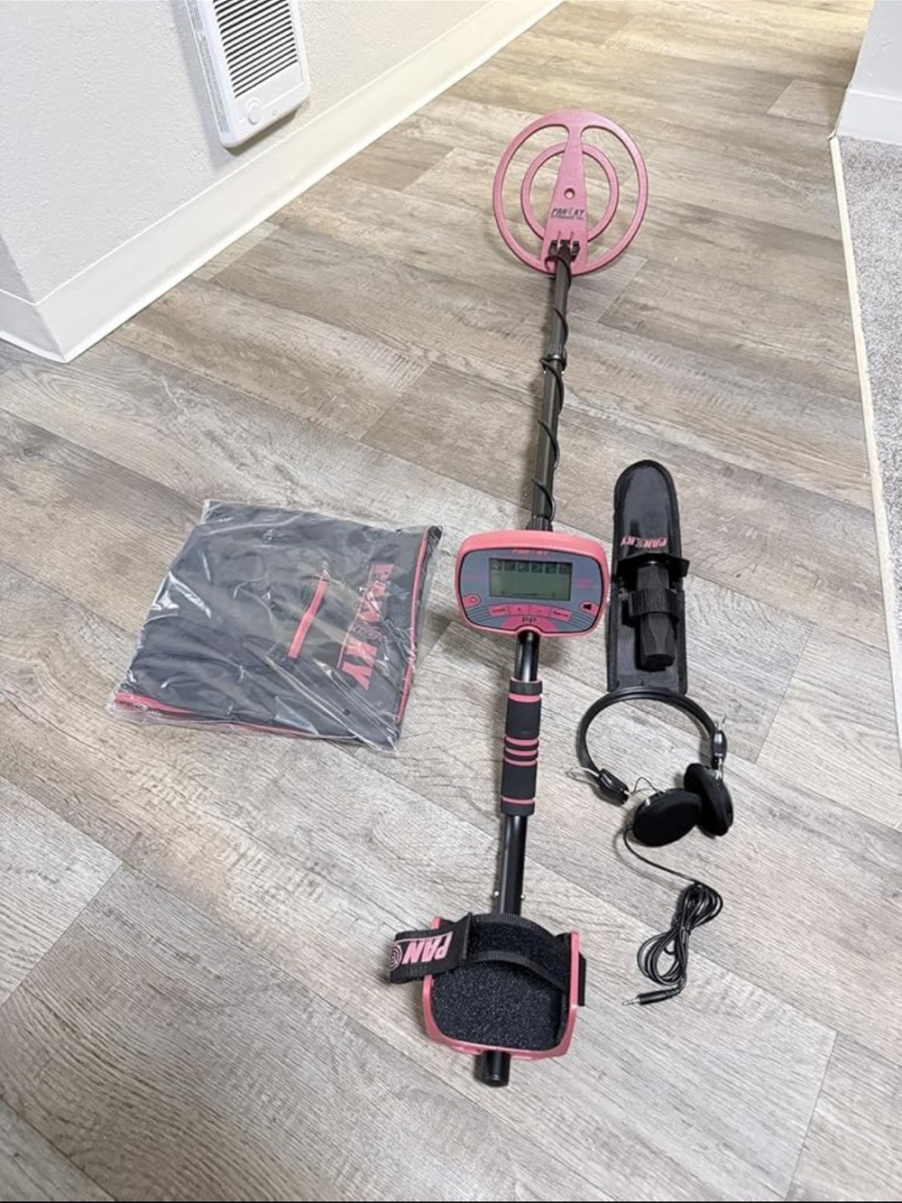 Red waterproof Metal Detector with Headphones -